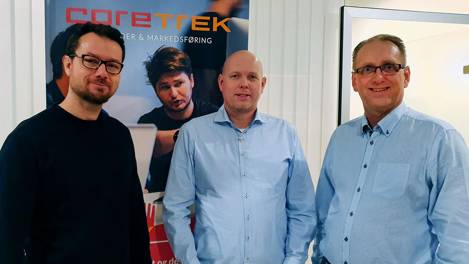 Terje Henden og Thomas Ekdahl fra Empatix og administrerende direktør i CoreTrek Kristian Susnic   
