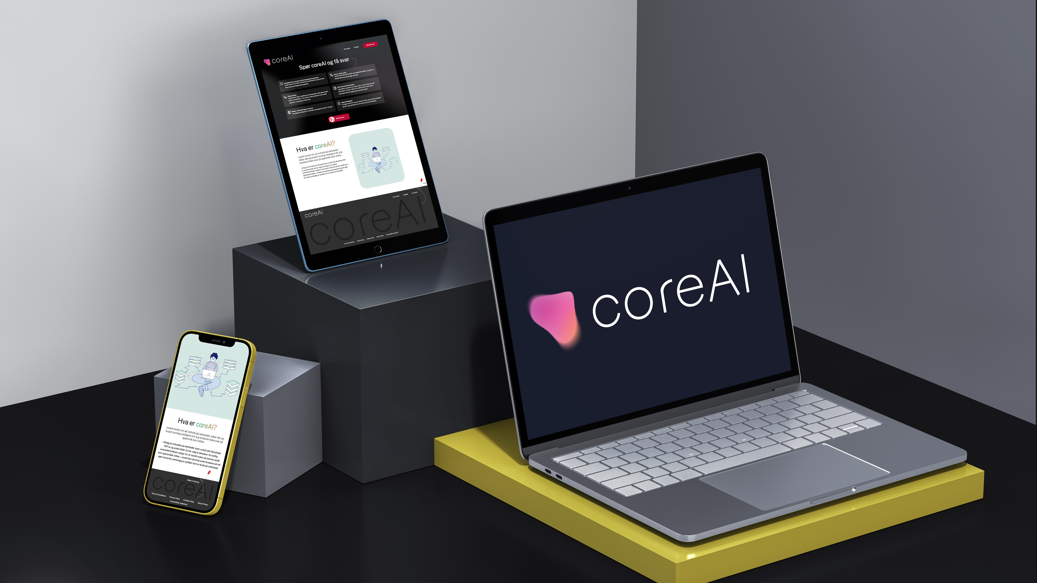 Illustrasjon av coreAI på laptop, nettbrett og mobil